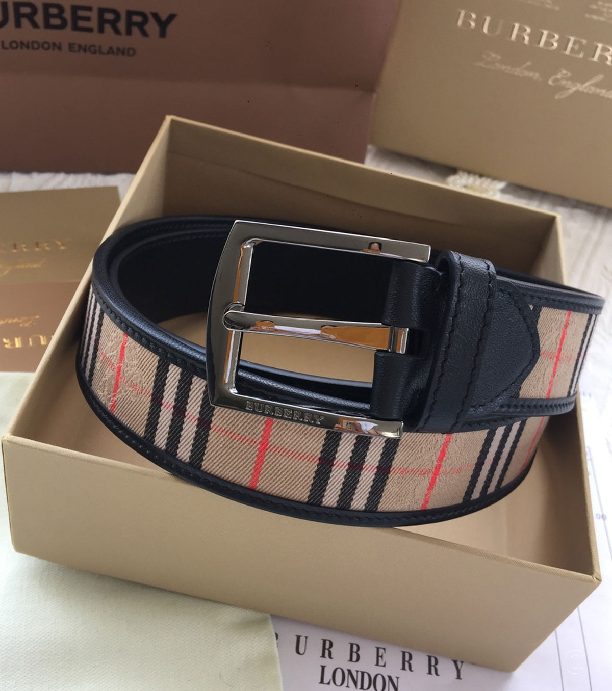 1983 Check And Leather Belt