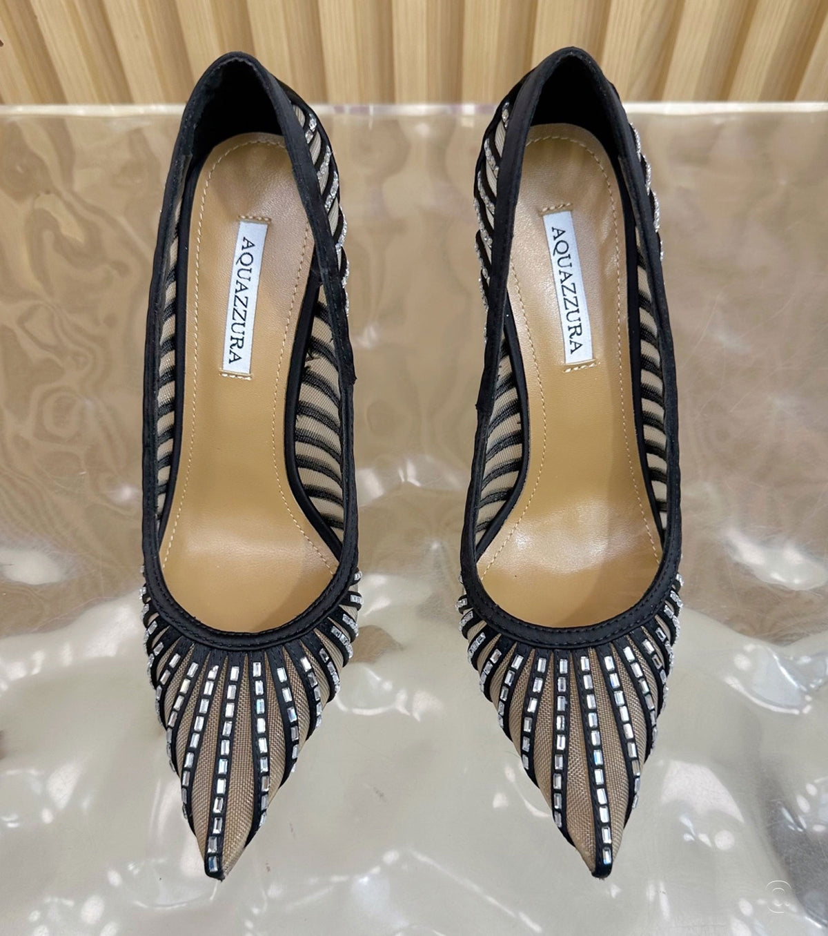 Passions Crystal 100 satin and mesh pumps