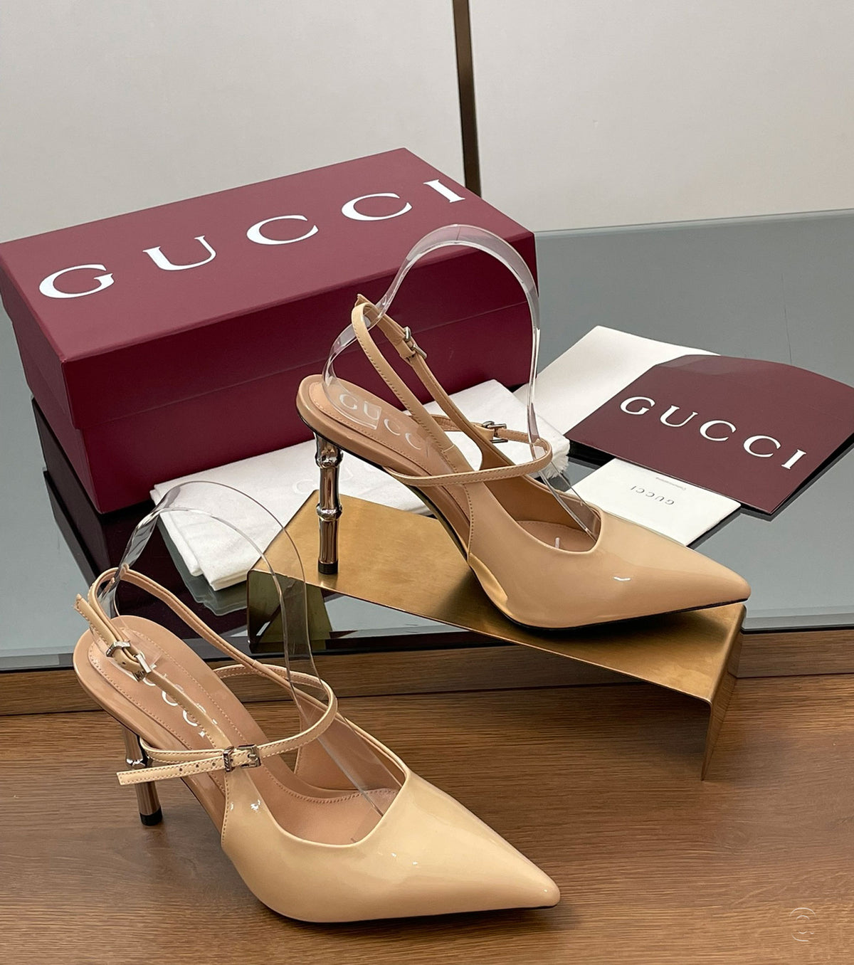 Bamboo Slingback Pumps in Patent Leather