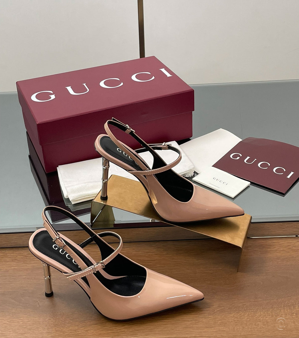 Bamboo Slingback Pumps in Patent Leather