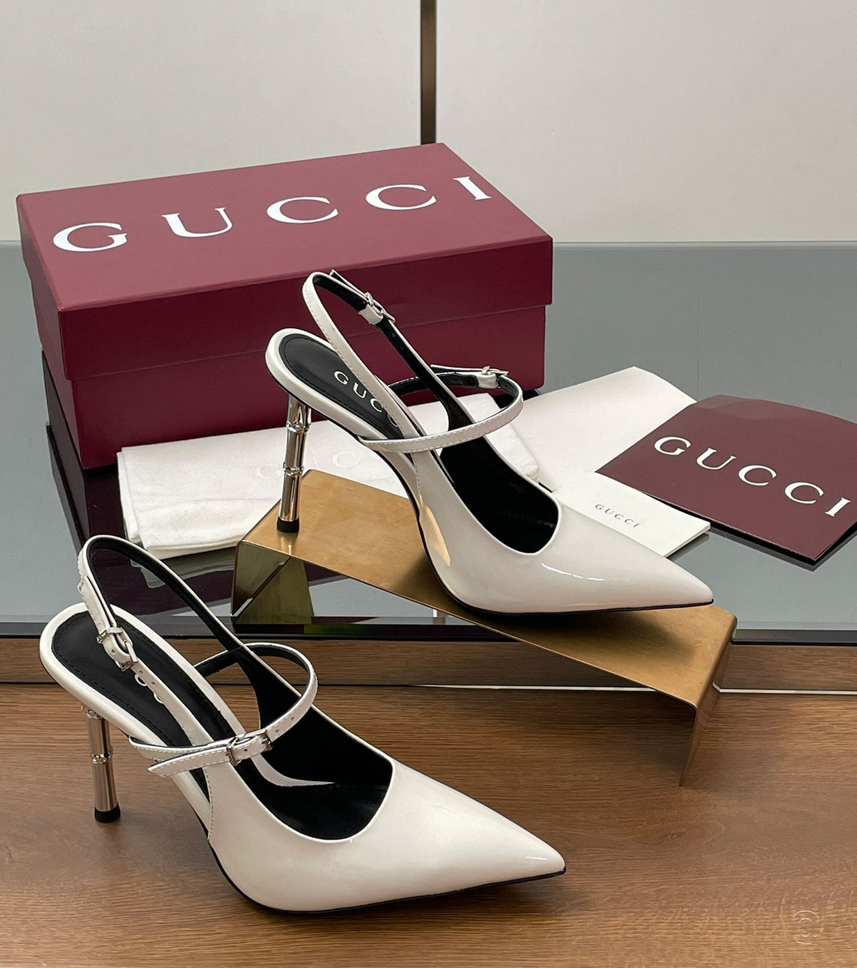 Bamboo Slingback Pumps in Patent Leather