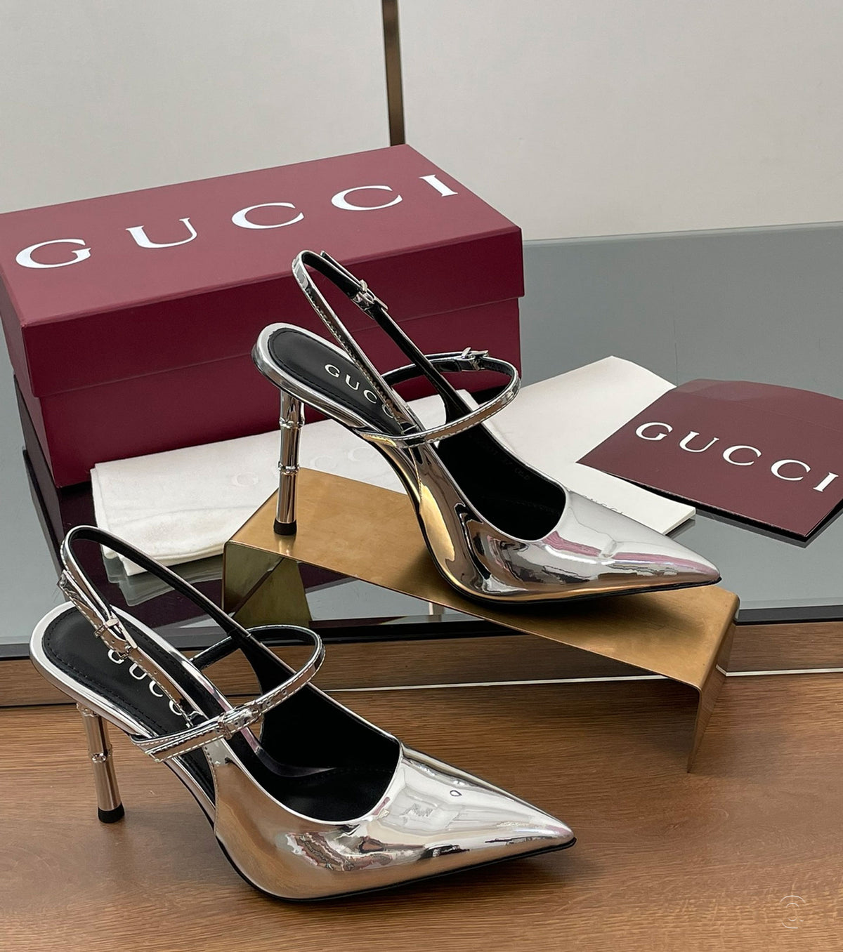 Bamboo Slingback Pumps in Patent Leather