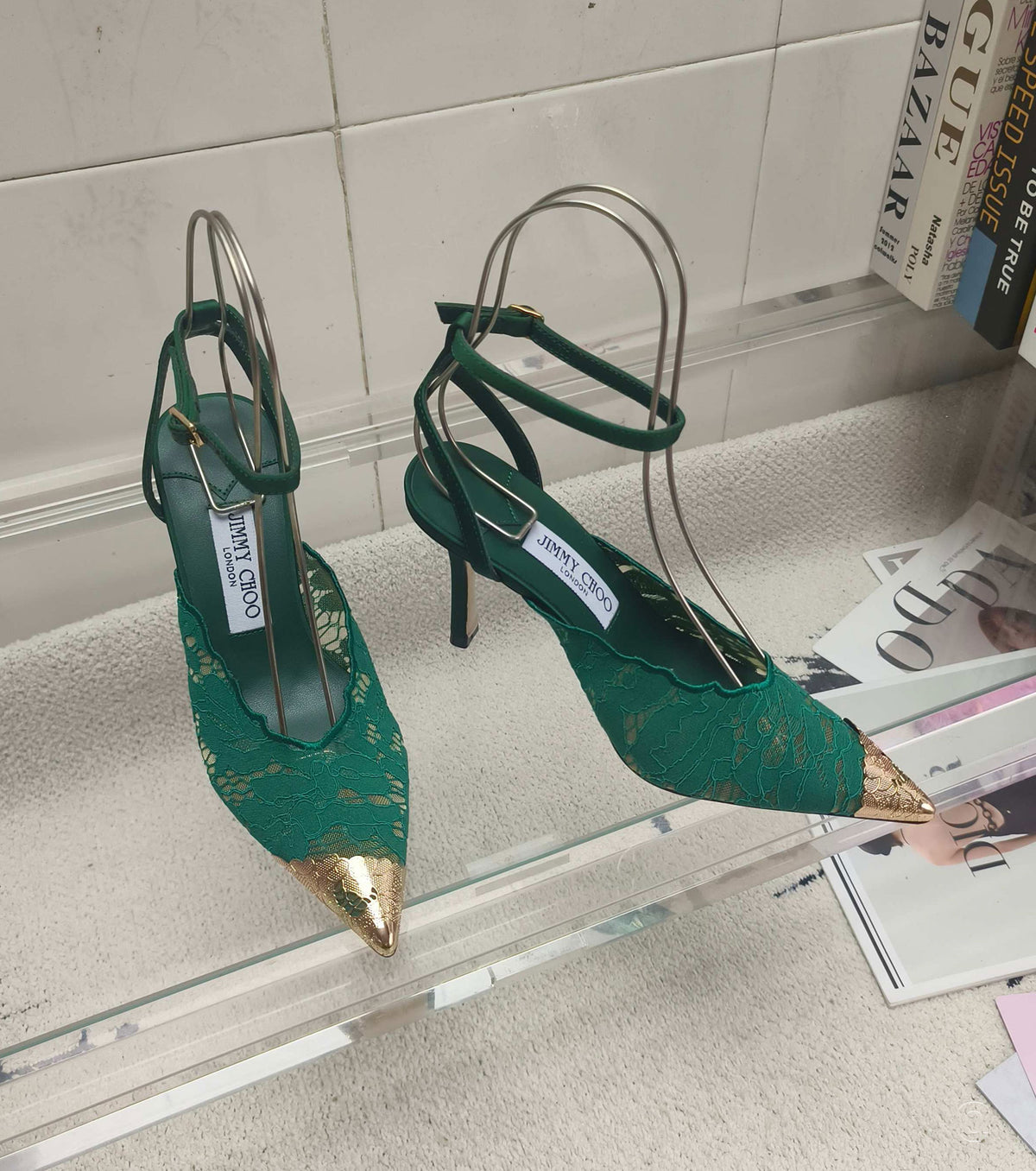 Faiz Lace Pumps with Metal Lace Detail