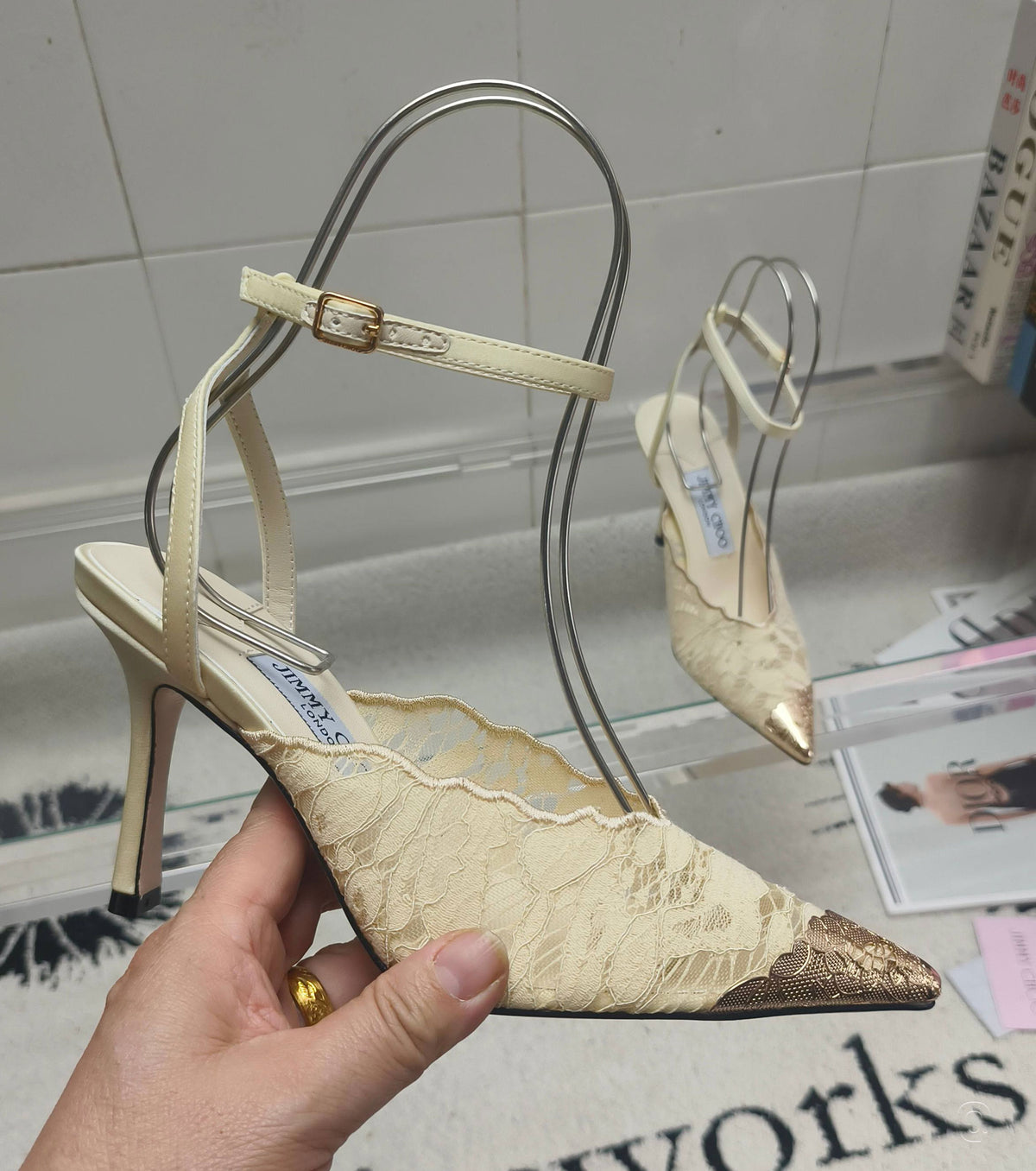 Faiz Lace Pumps with Metal Lace Detail