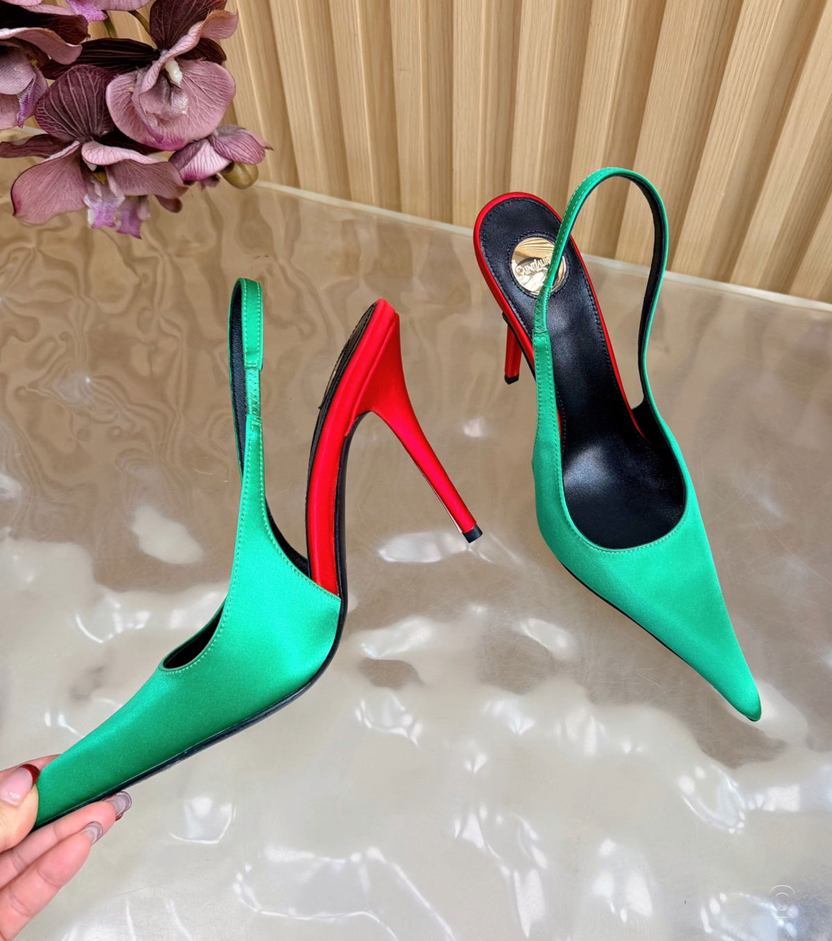 Deroche satin slingback pumps