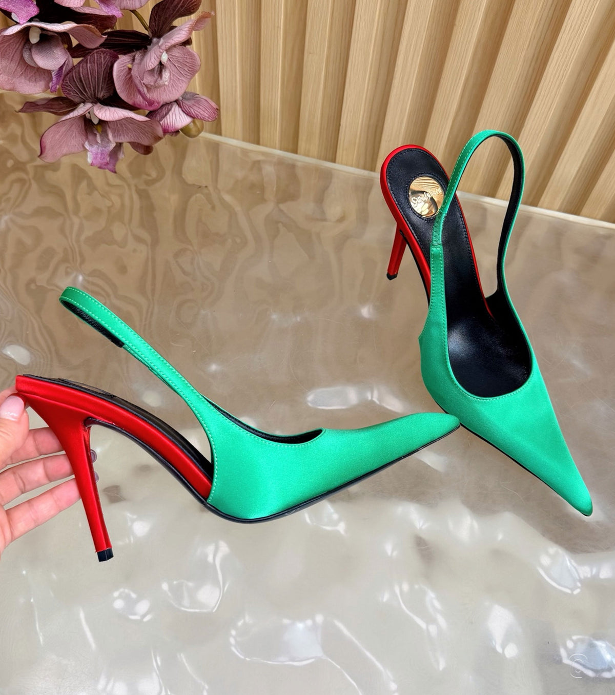 Deroche satin slingback pumps