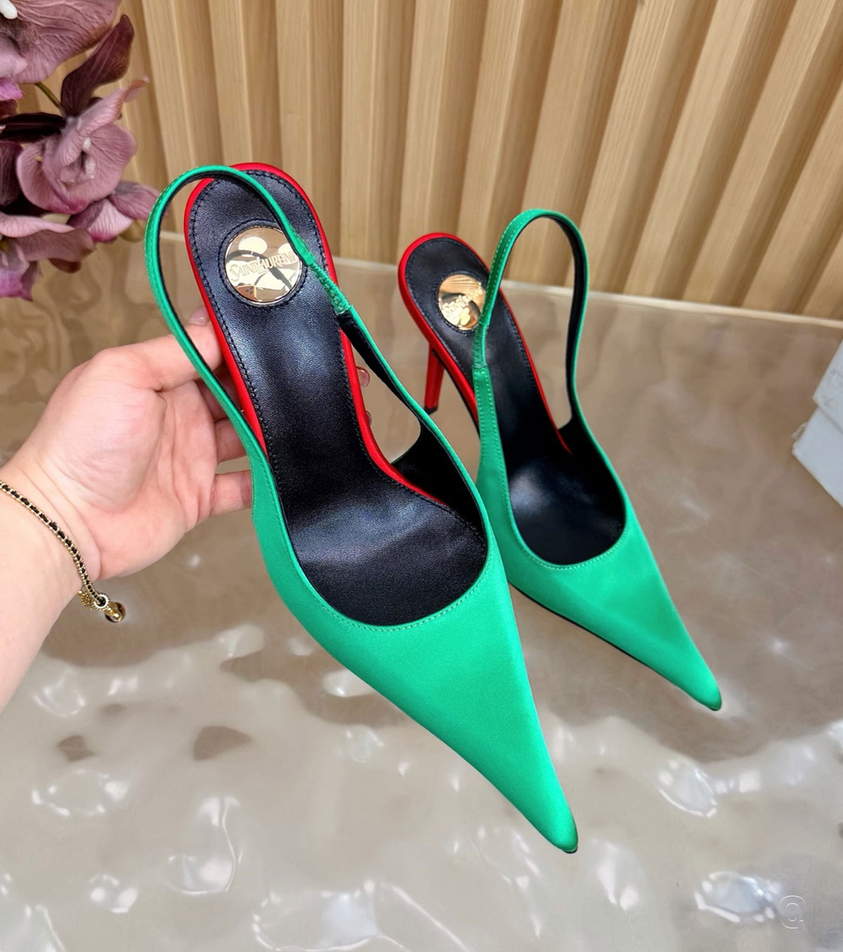 Deroche satin slingback pumps