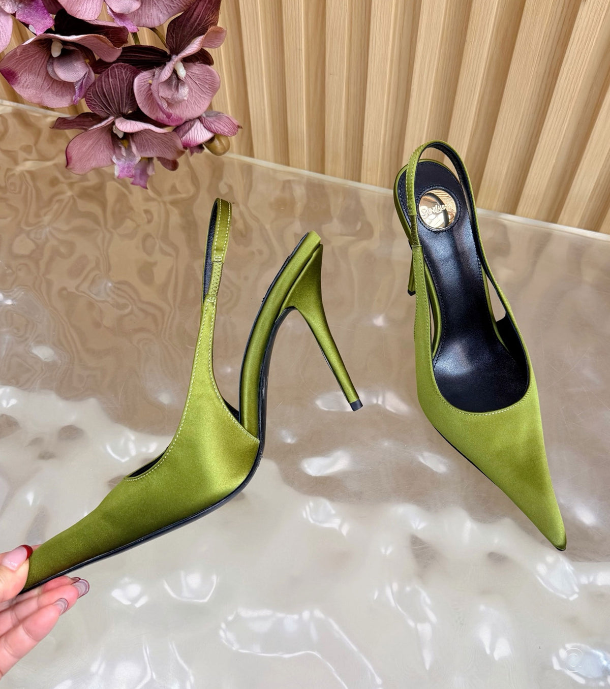 Deroche satin slingback pumps