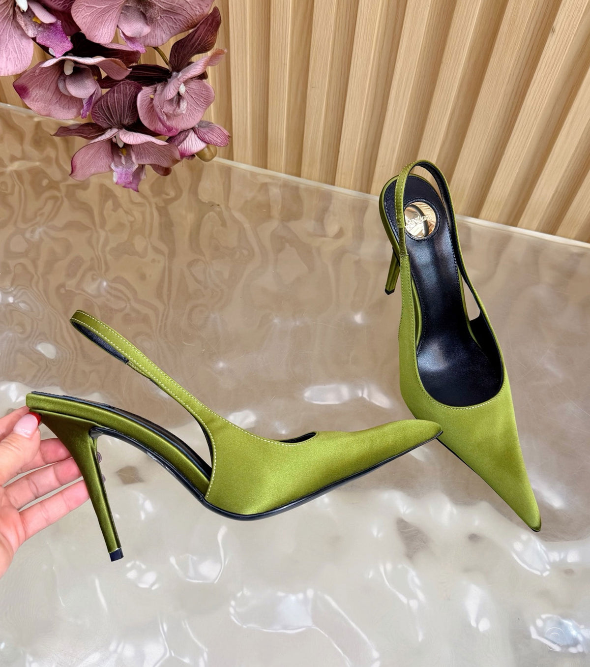 Deroche satin slingback pumps