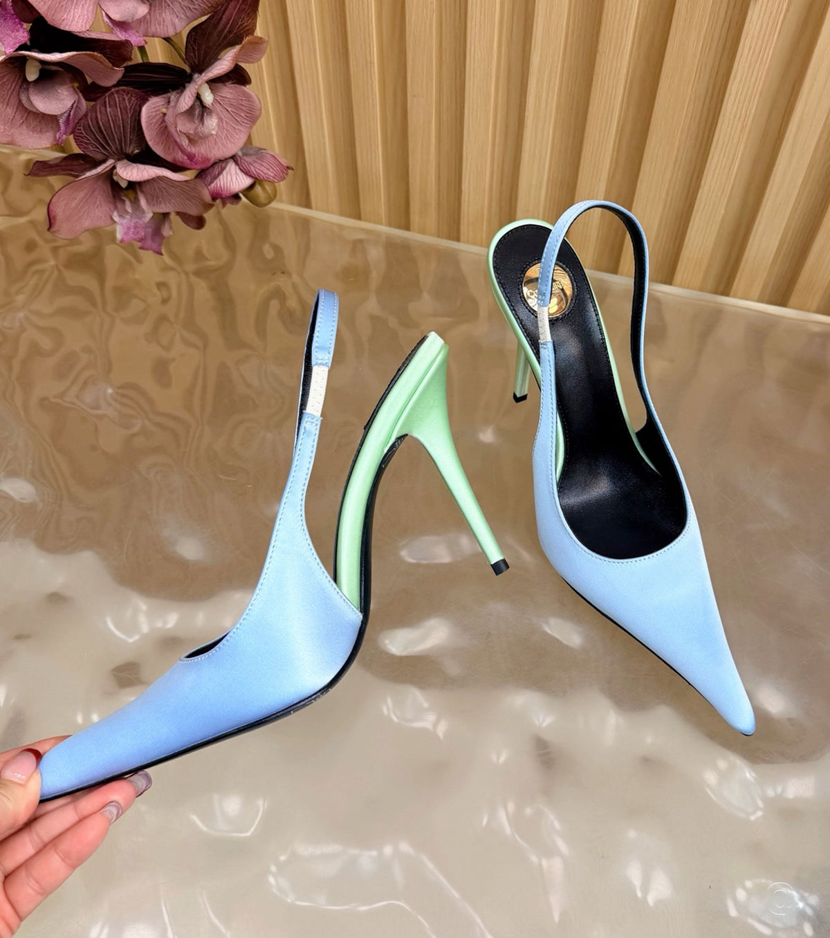 Deroche satin slingback pumps