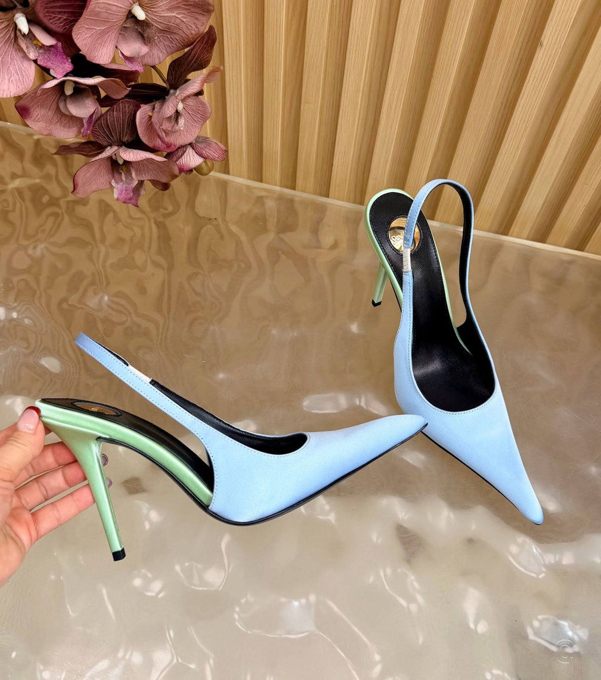 Deroche satin slingback pumps