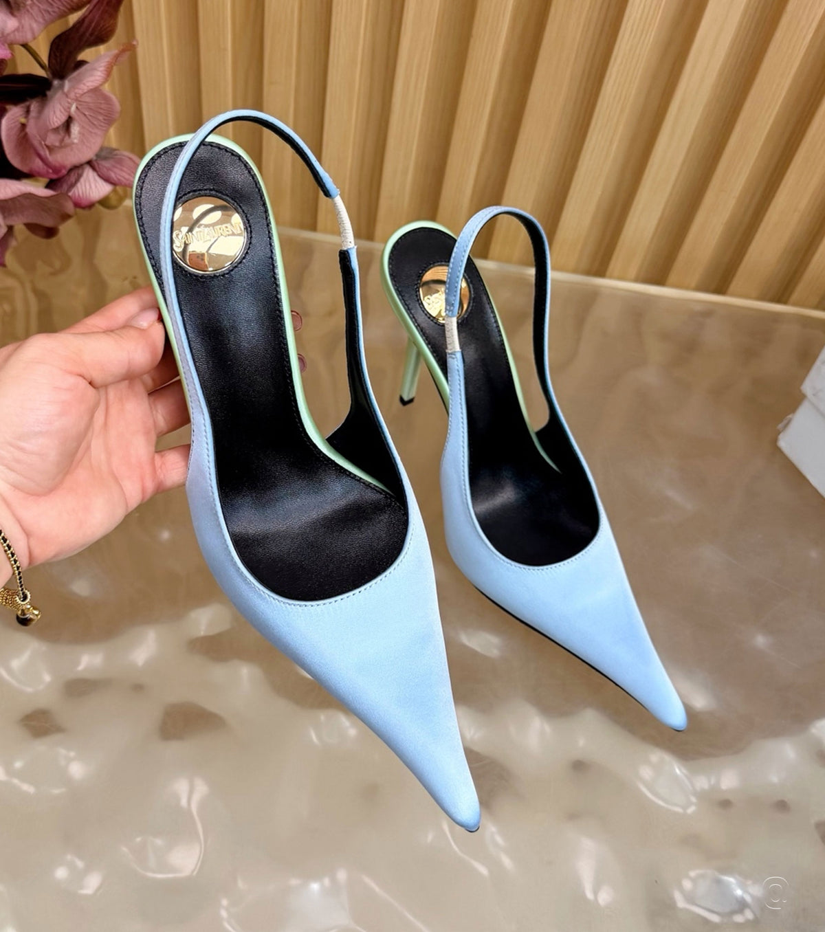 Deroche satin slingback pumps