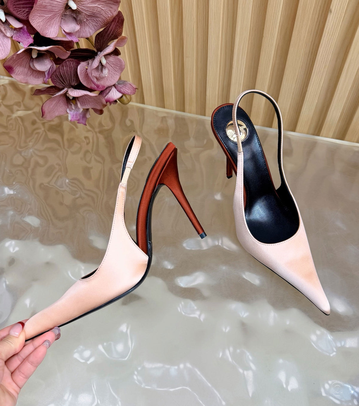 Deroche satin slingback pumps