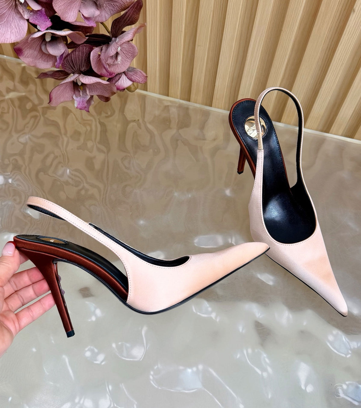 Deroche satin slingback pumps