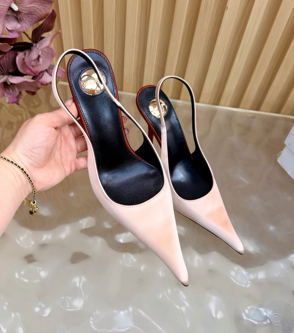 Deroche satin slingback pumps