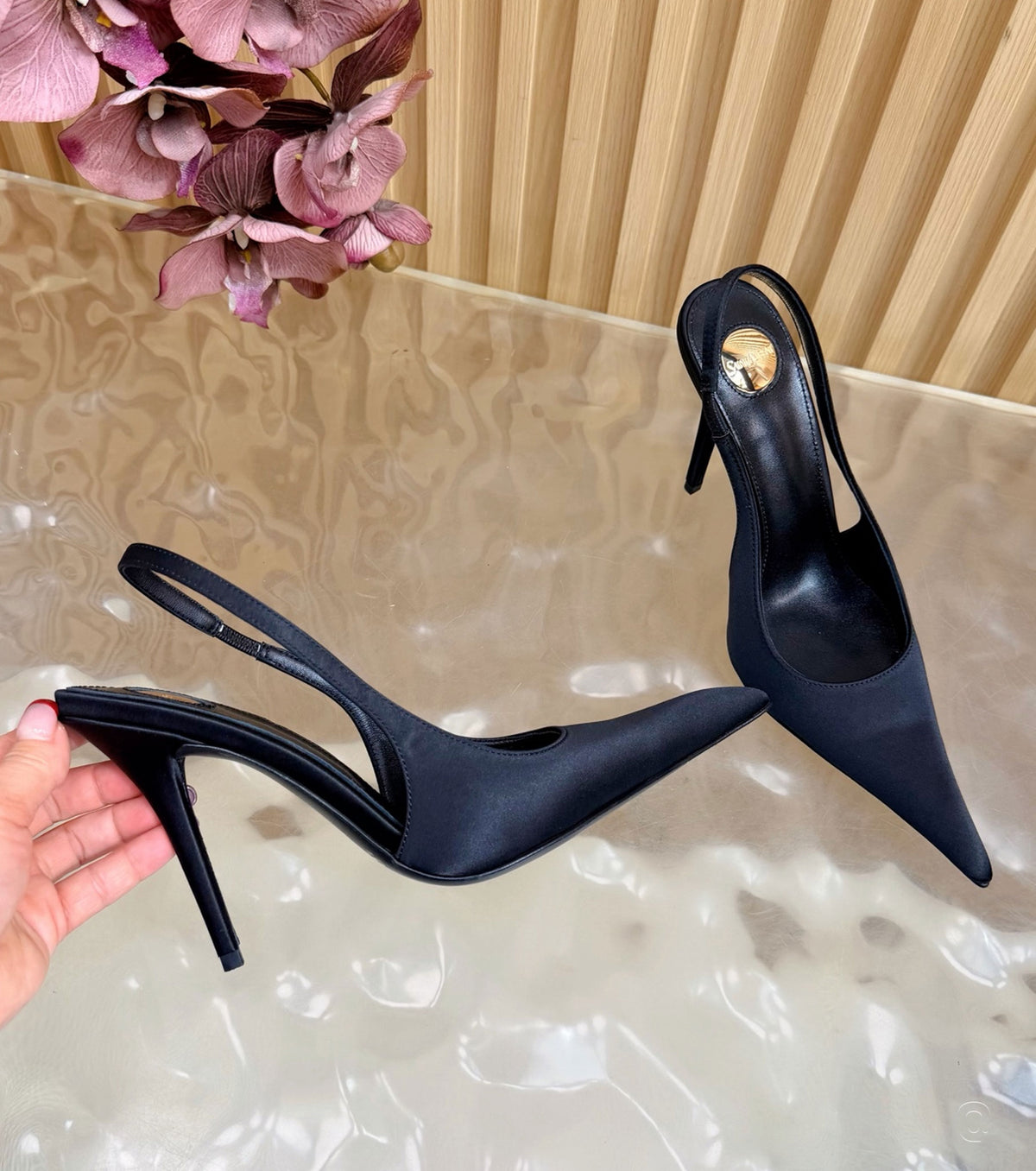 Deroche satin slingback pumps