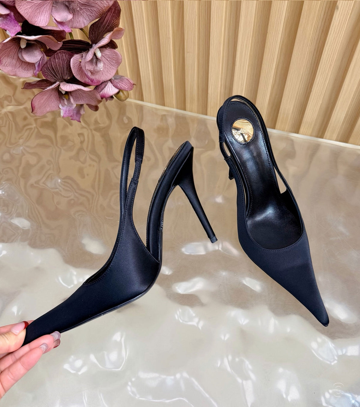 Deroche satin slingback pumps