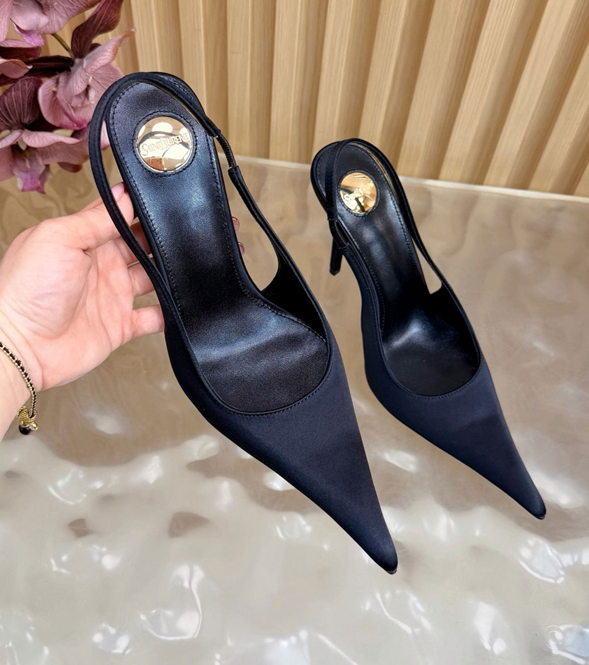 Deroche satin slingback pumps