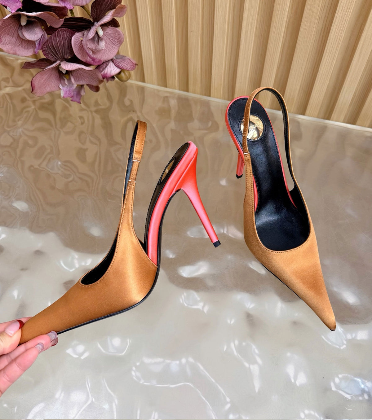 Deroche satin slingback pumps