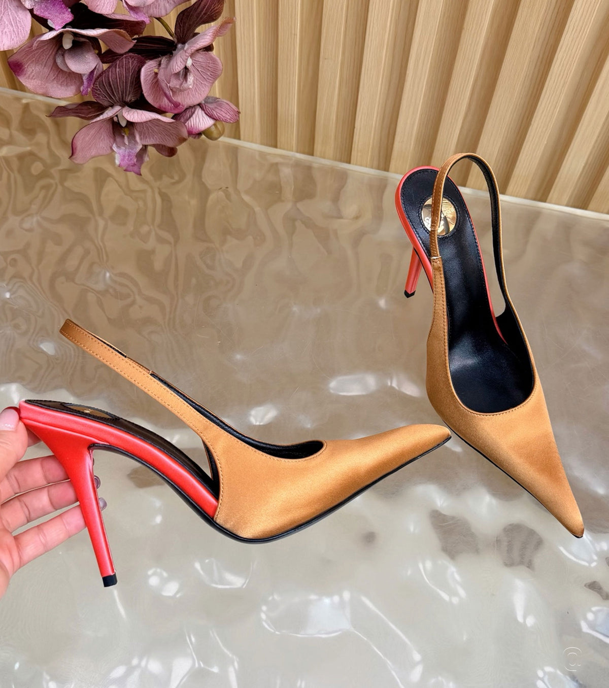 Deroche satin slingback pumps