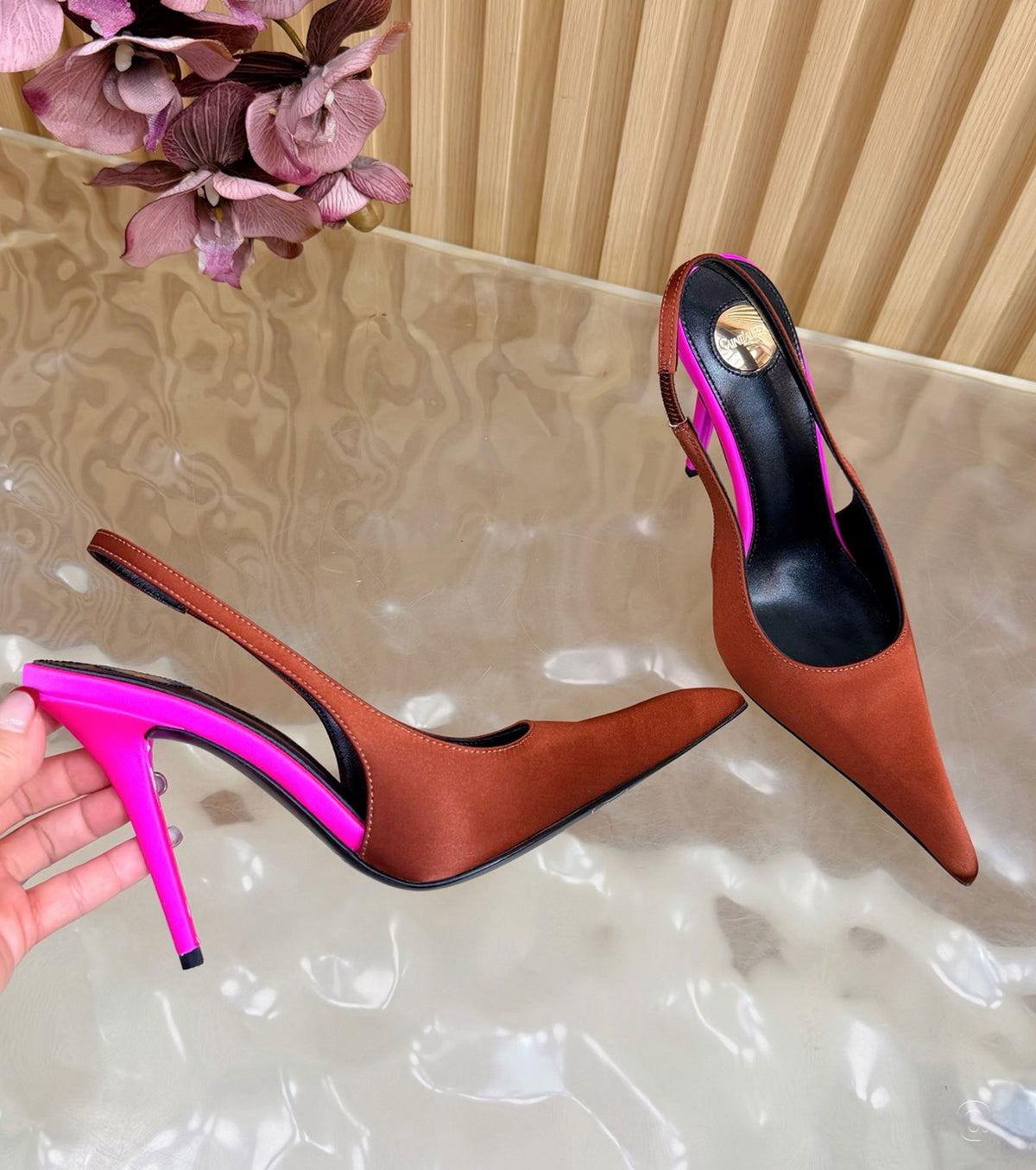 Deroche satin slingback pumps