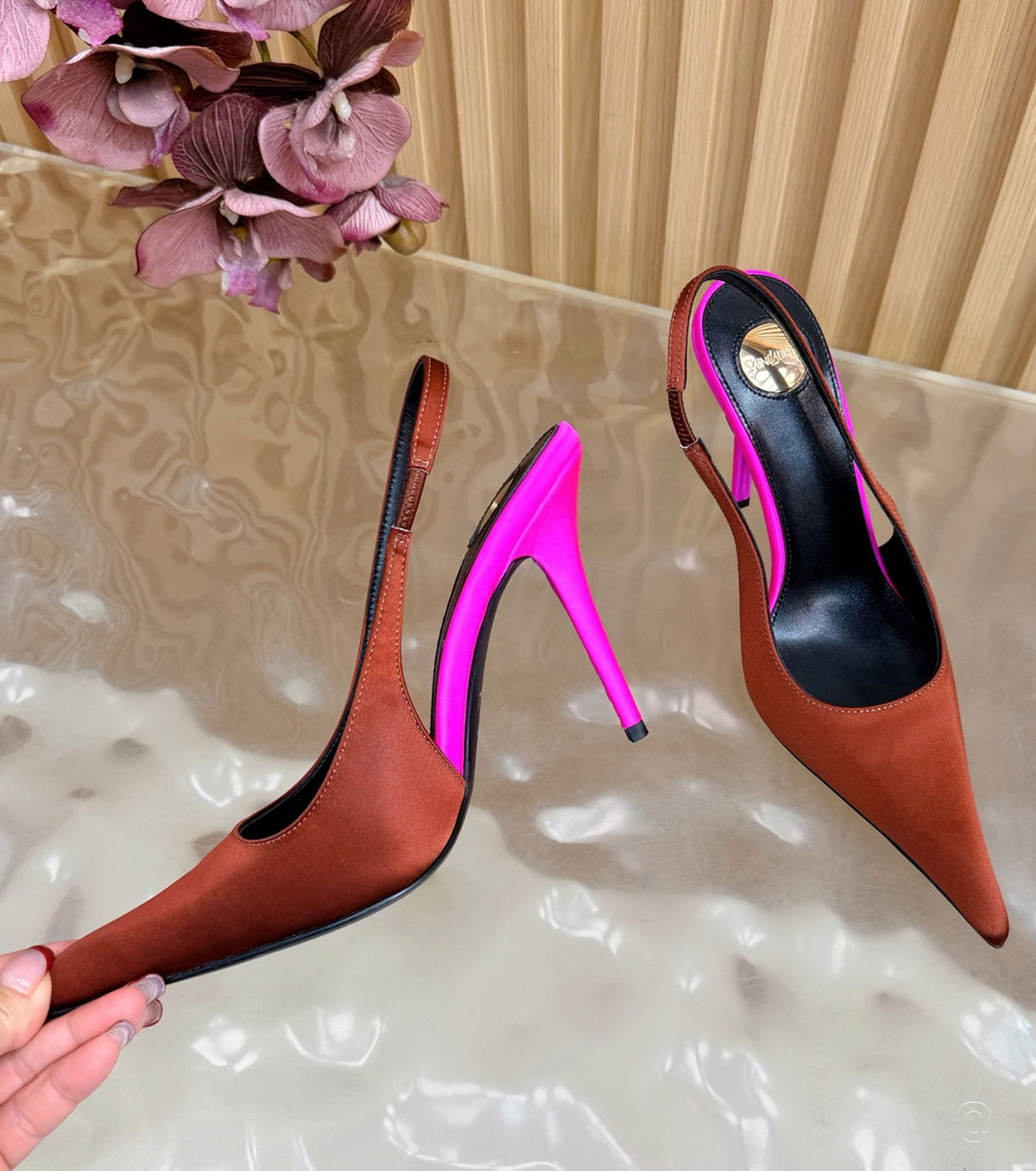 Deroche satin slingback pumps