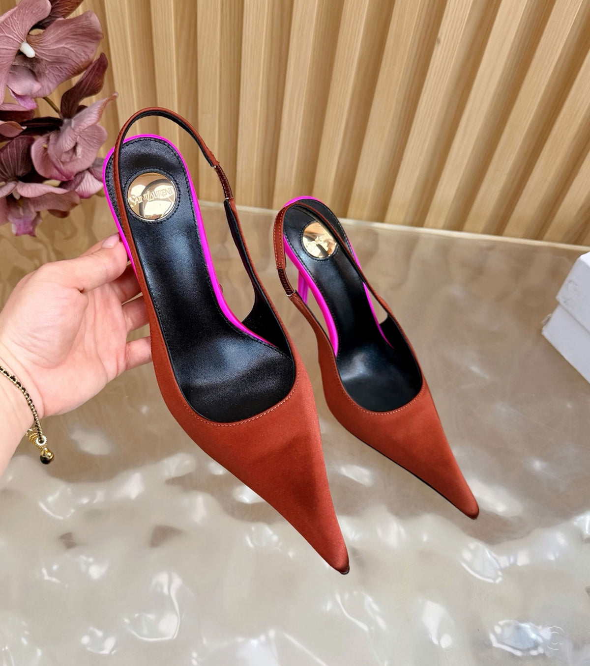 Deroche satin slingback pumps