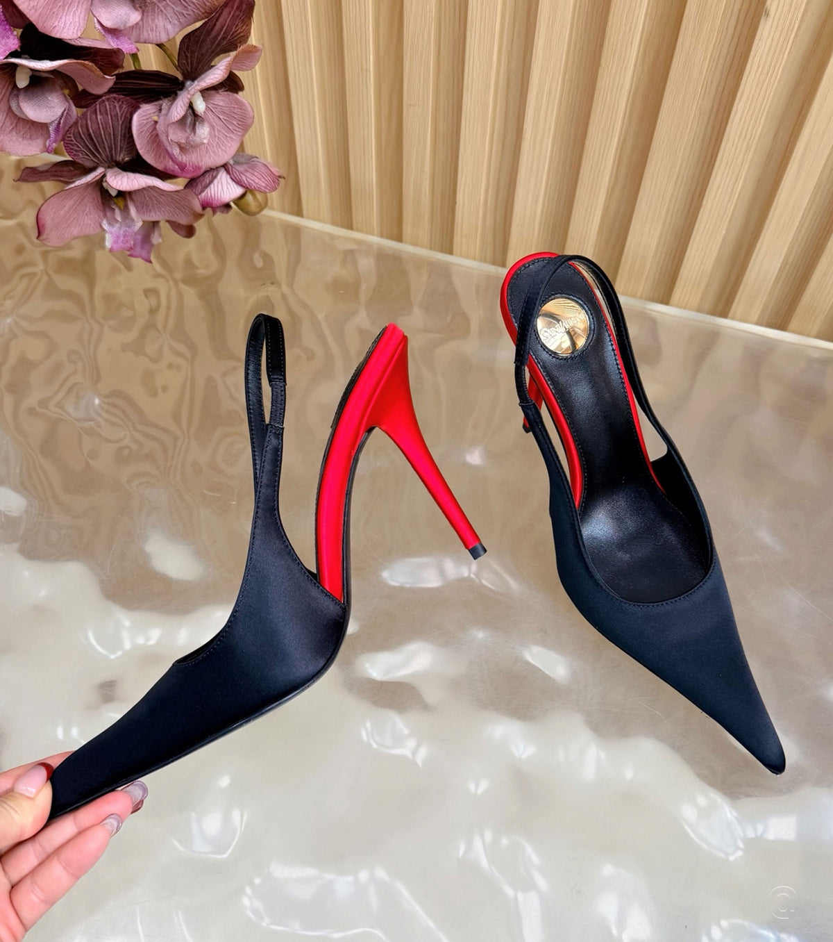 Deroche satin slingback pumps