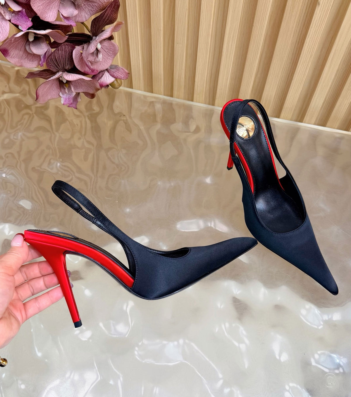 Deroche satin slingback pumps