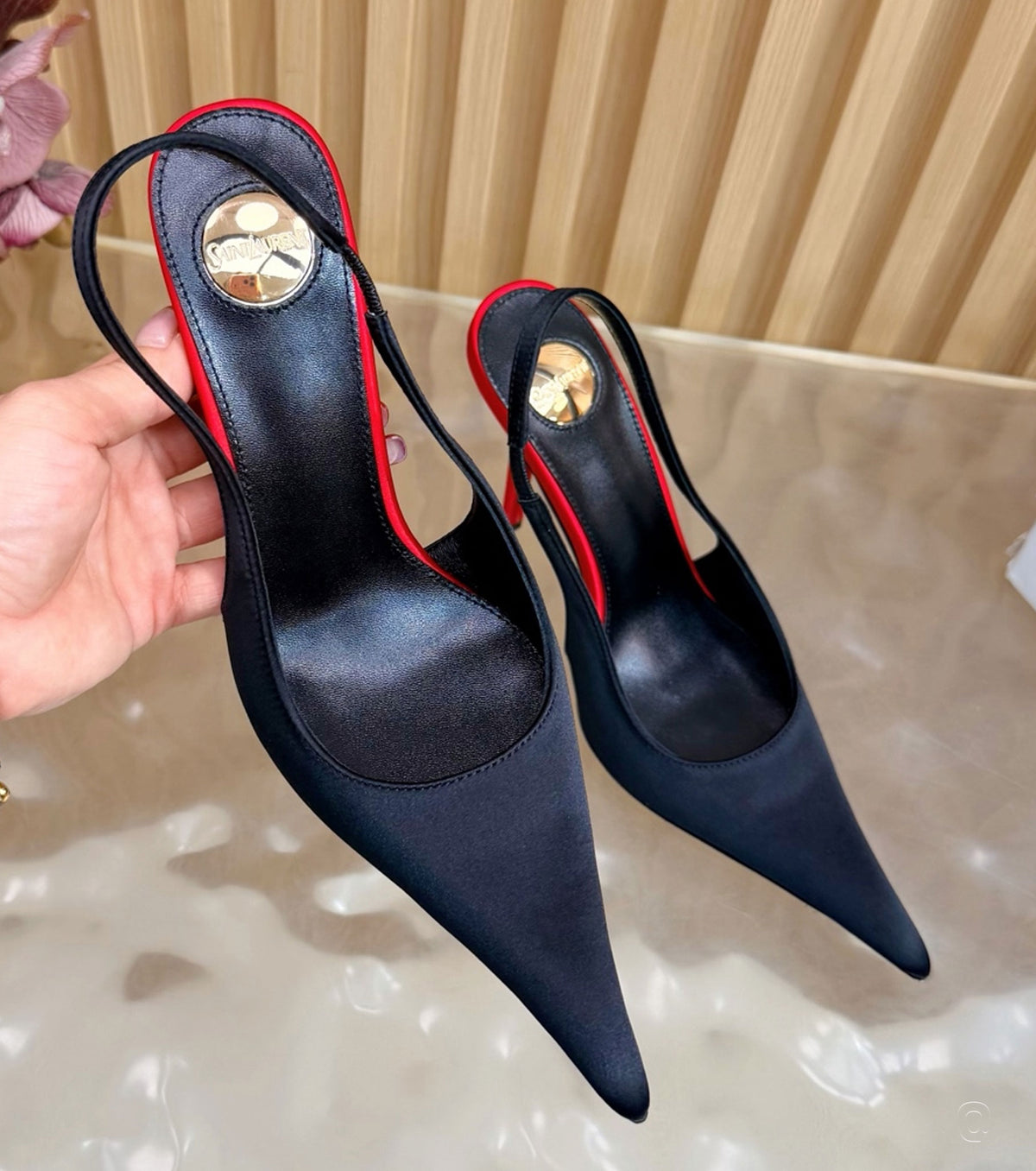 Deroche satin slingback pumps