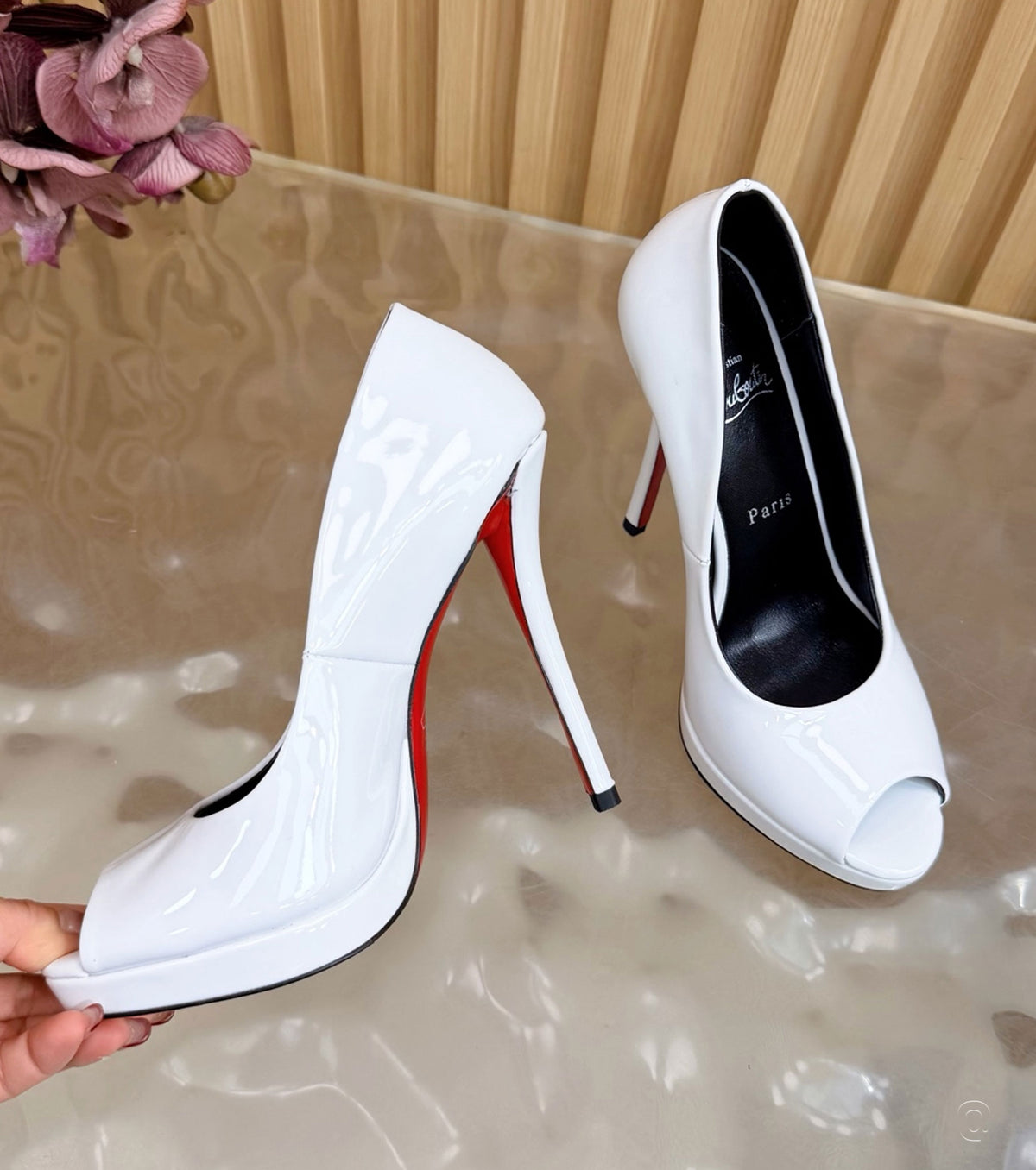 120mm Lady Z Patent Leather Peep-Toe Pumps