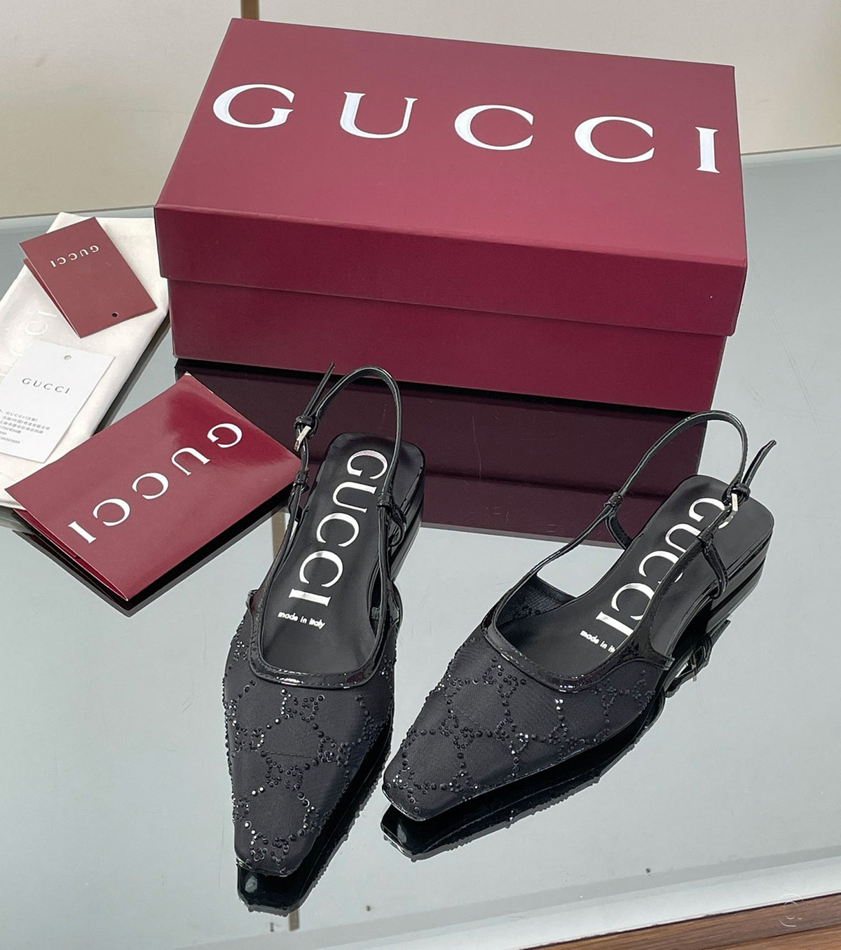 GG crystal slingback pump