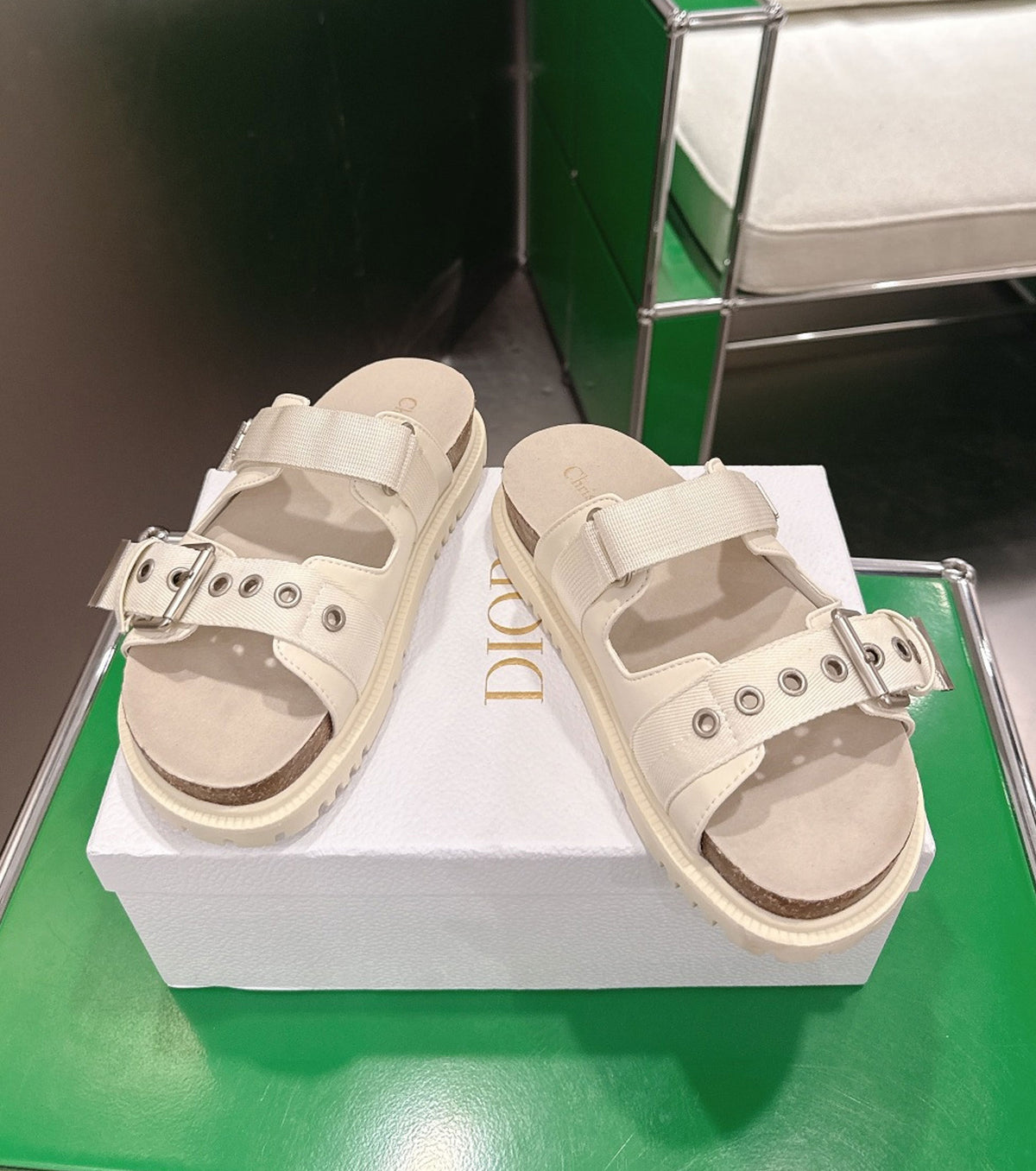 Lambskin and Technical Fabric Slide