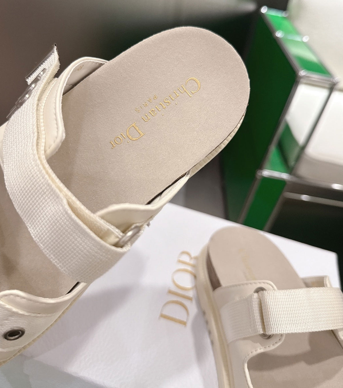 Lambskin and Technical Fabric Slide