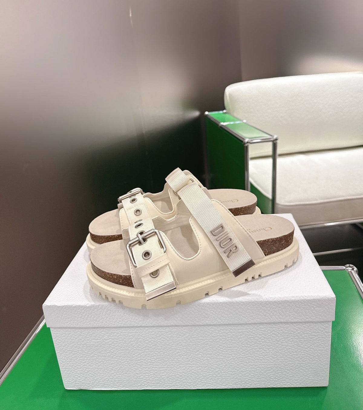 Lambskin and Technical Fabric Slide
