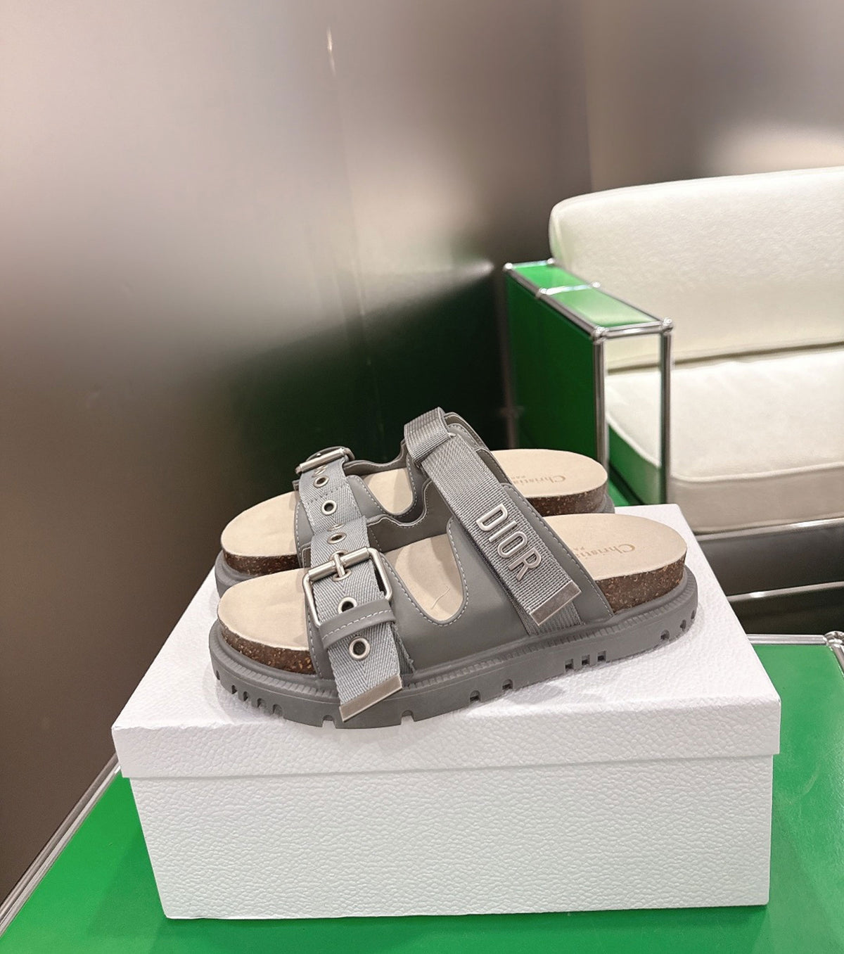 Lambskin and Technical Fabric Slide