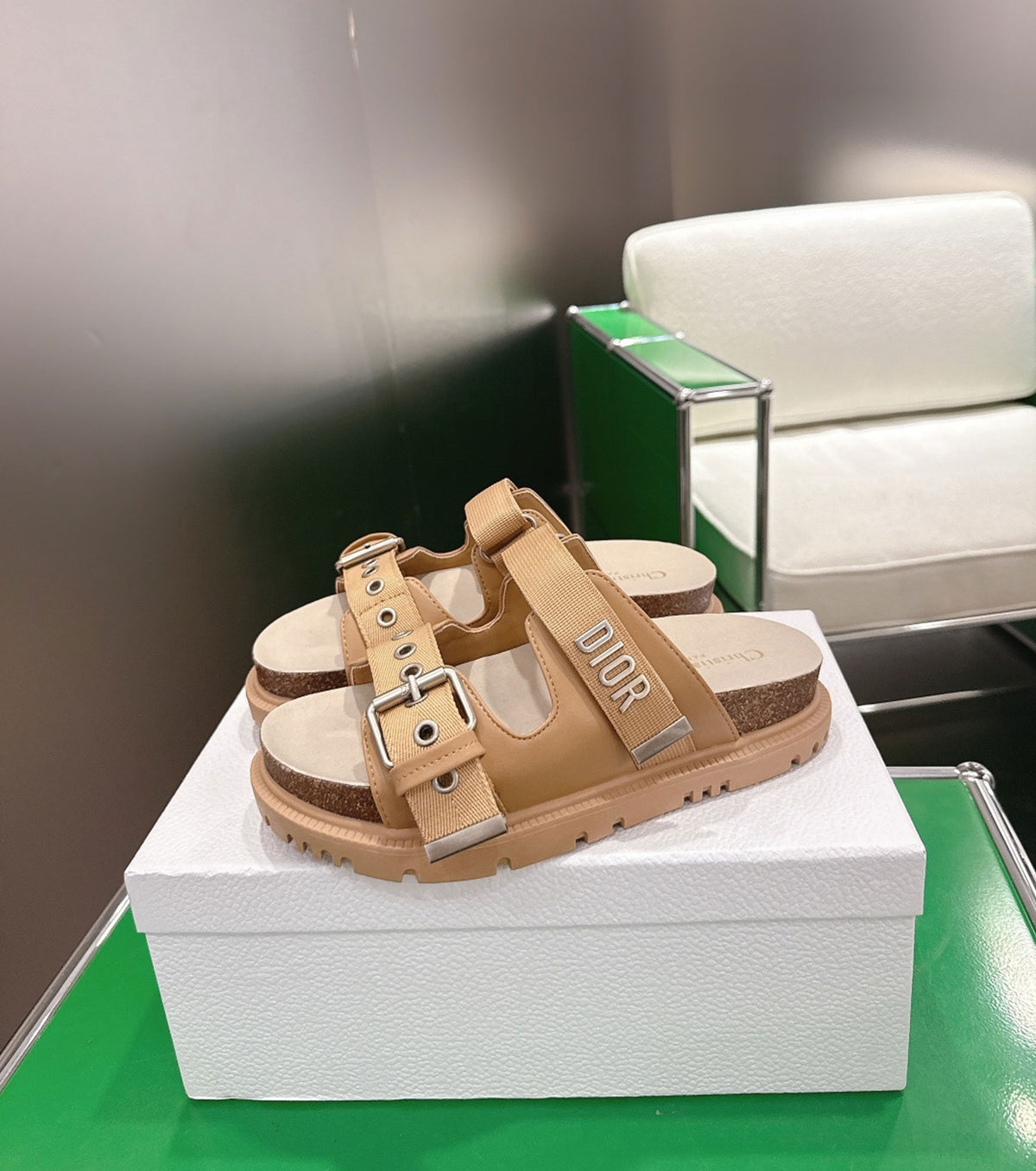 Lambskin and Technical Fabric Slide