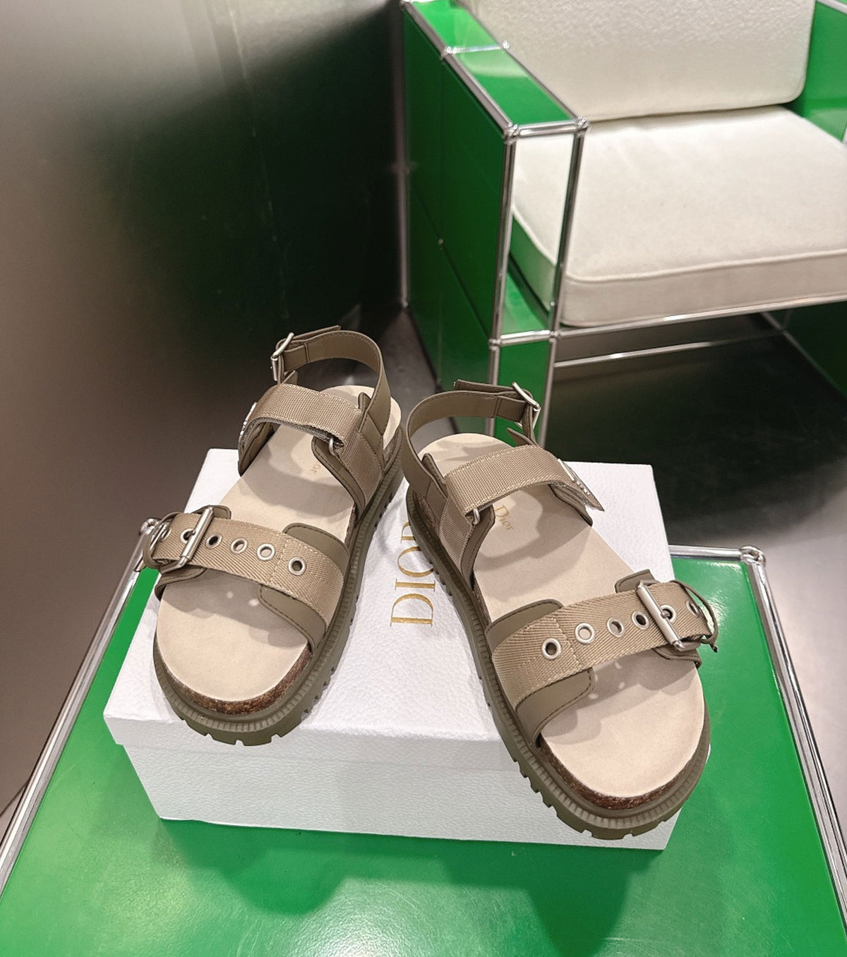 Lambskin and Technical Fabric Sandal