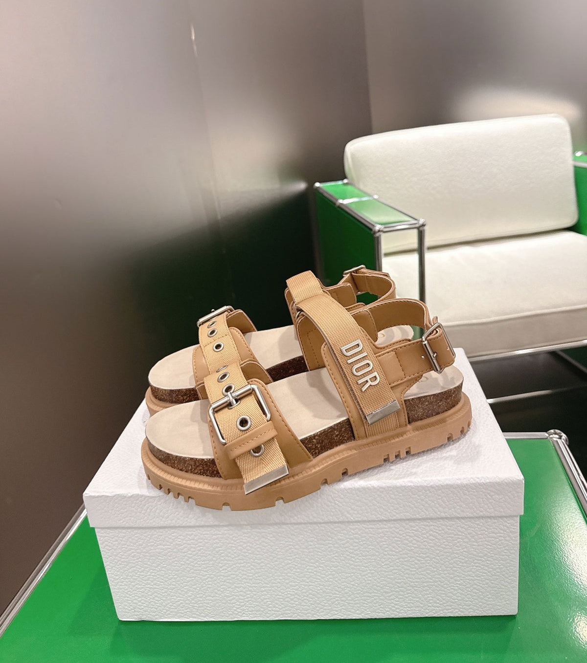 Lambskin and Technical Fabric Sandal