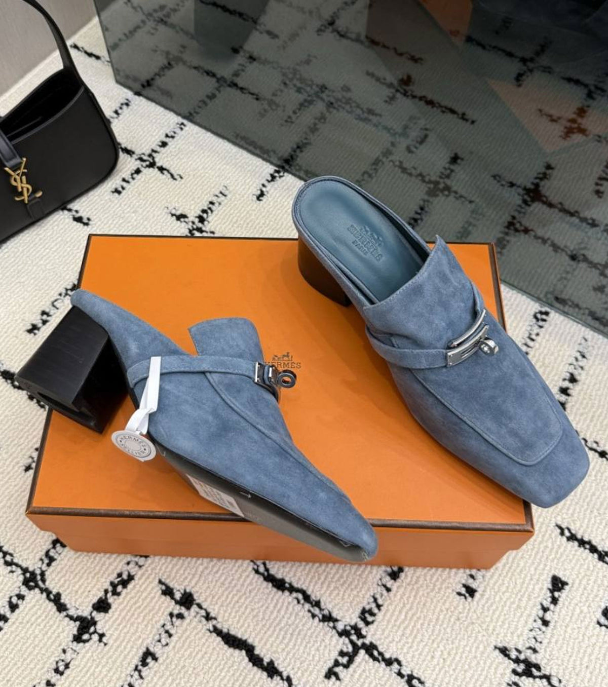 Suede Blossom Mules