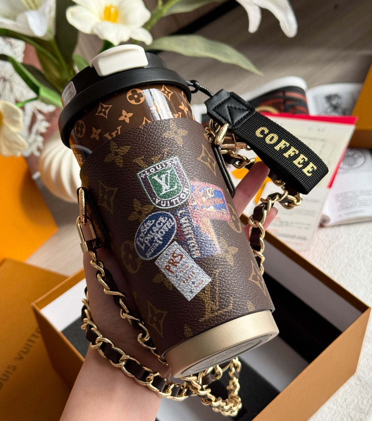 Monogram coffee cup and cup case