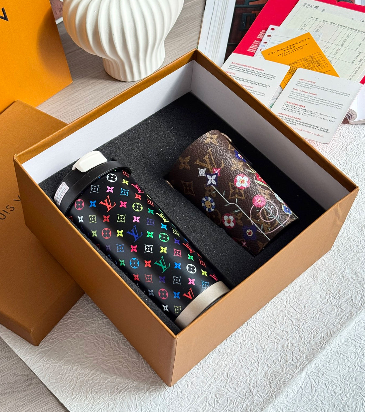 Monogram coffee cup and cup case