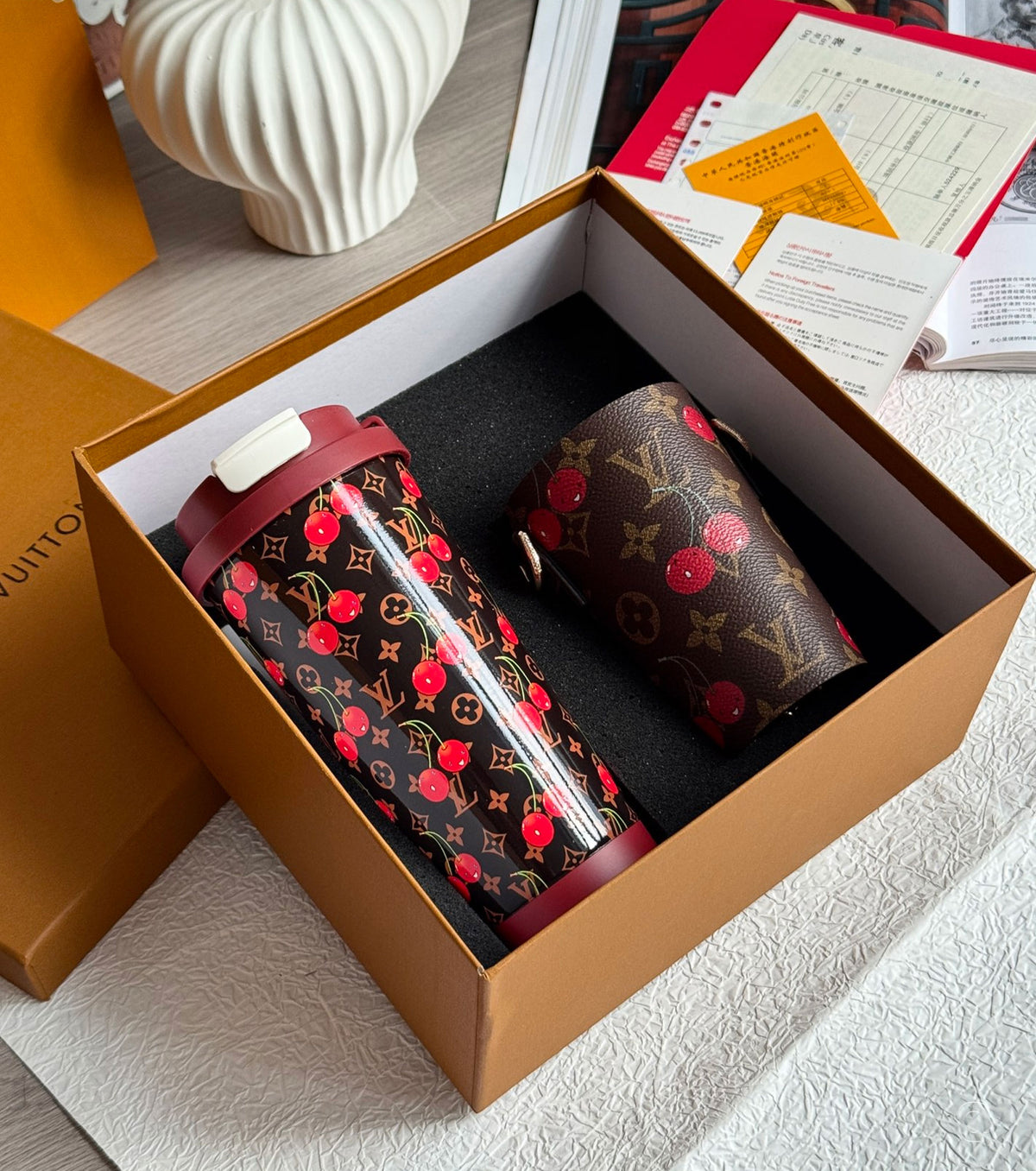 Monogram coffee cup and cup case