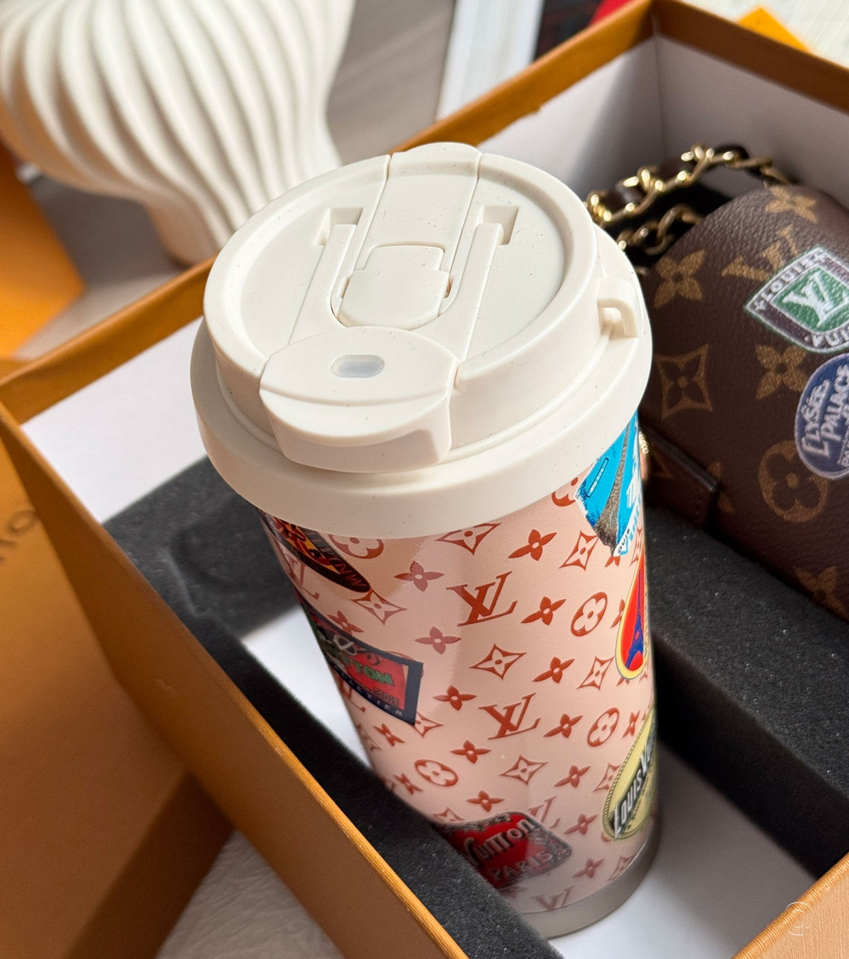 Monogram coffee cup and cup case