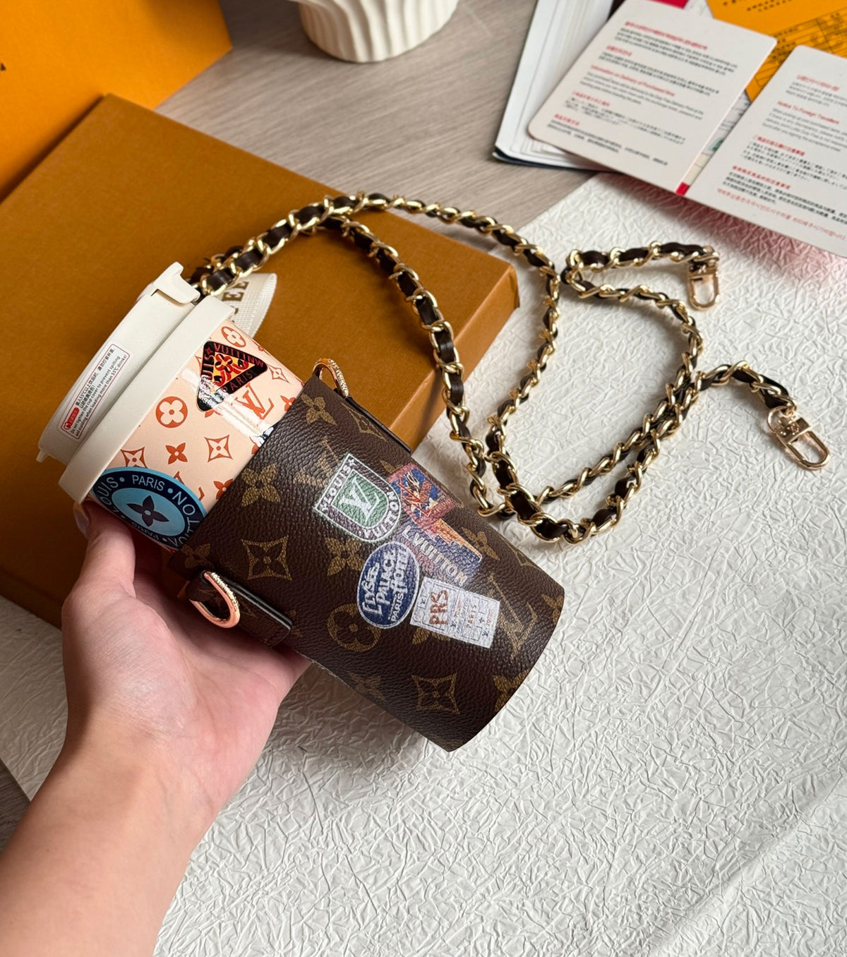 Monogram coffee cup and cup case