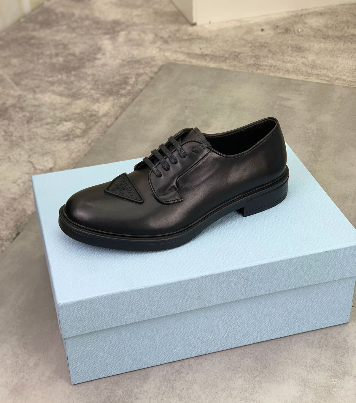 Brushed Leather Triangle Logo Derby Loafer