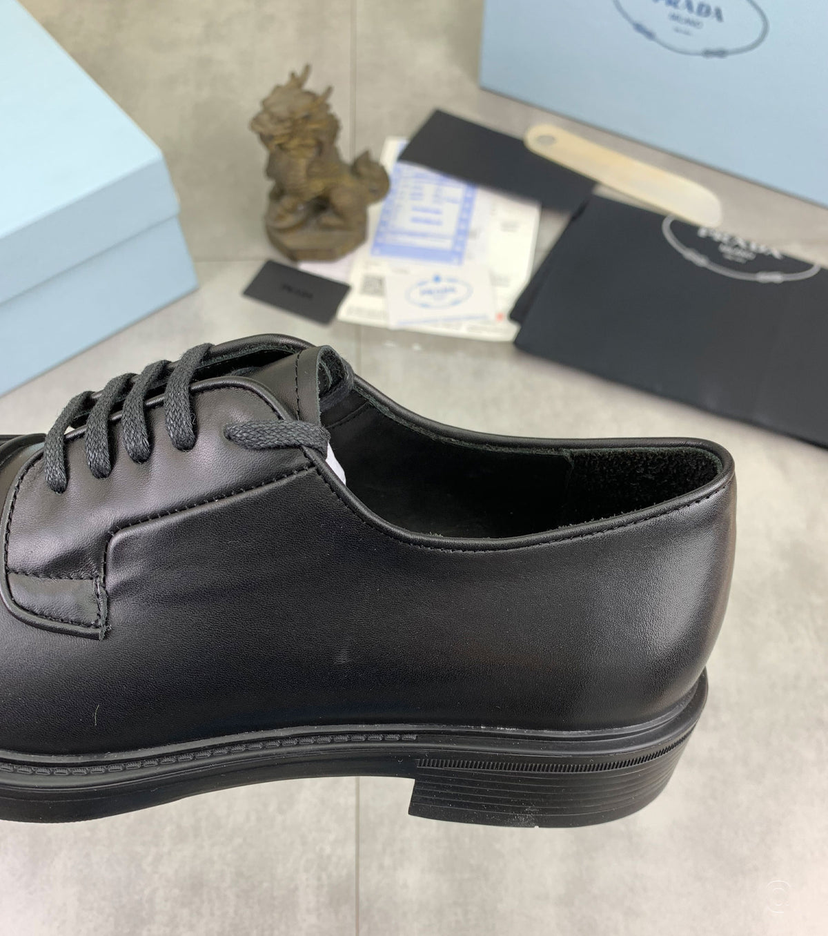 Brushed Leather Triangle Logo Derby Loafer