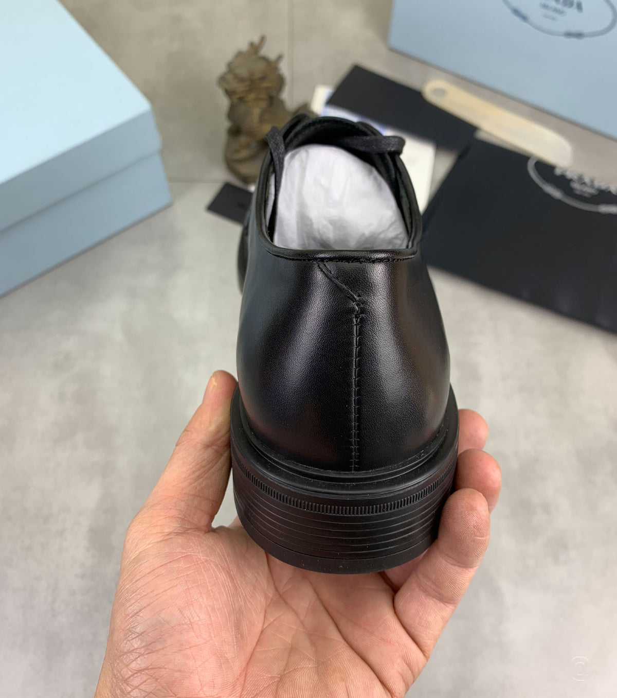 Brushed Leather Triangle Logo Derby Loafer