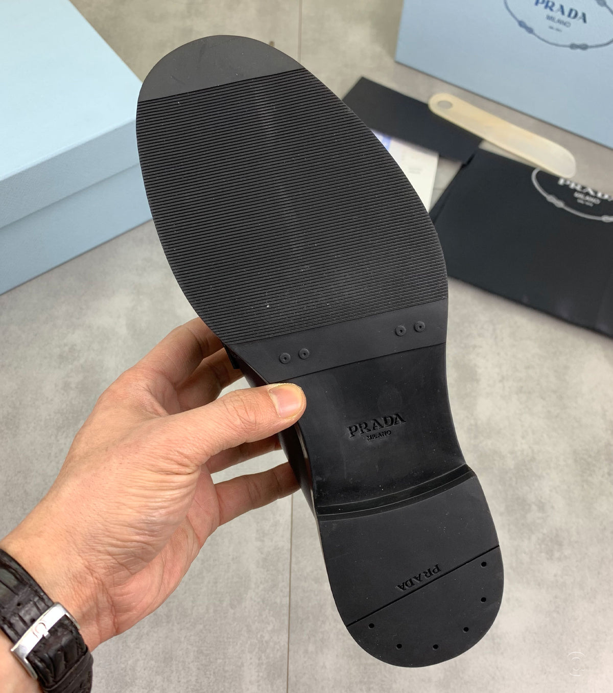 Brushed Leather Triangle Logo Derby Loafer