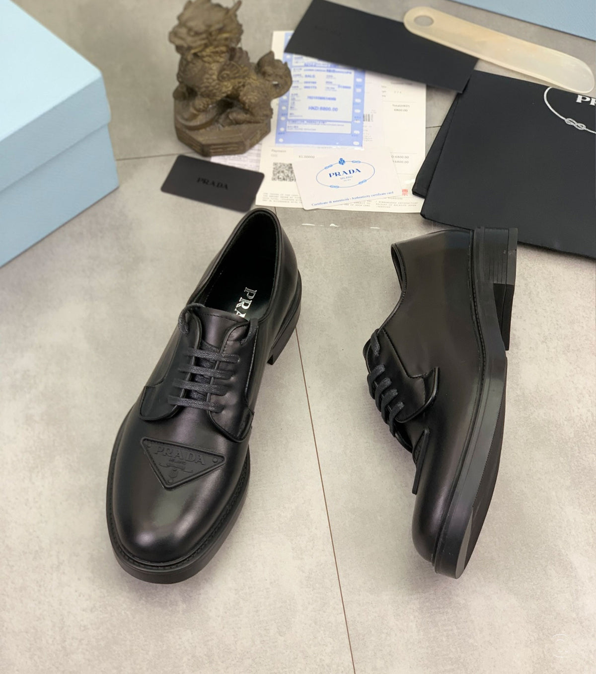 Brushed Leather Triangle Logo Derby Loafer